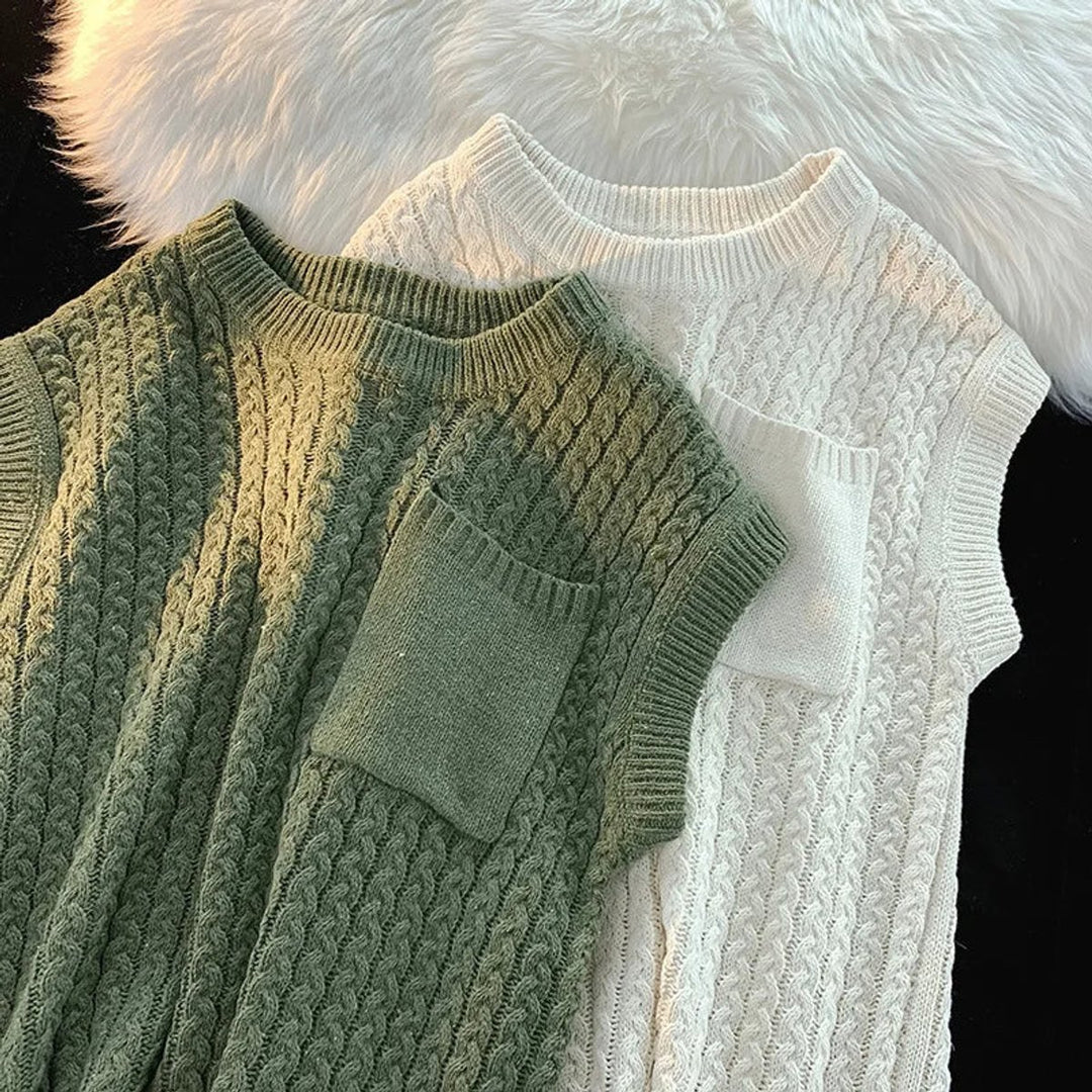 Men's Cable-Knit Relaxed Chest-Pocket Knitwear Vest Jumper