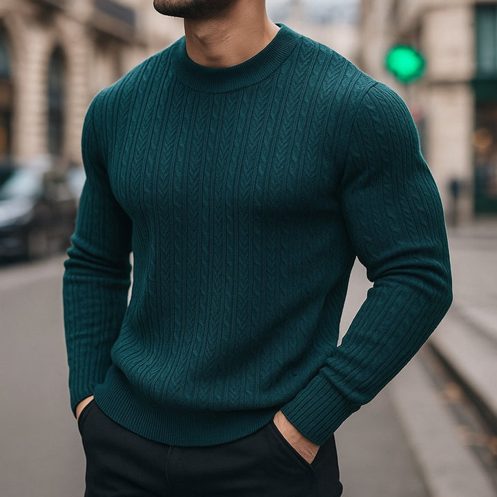 Mens Cable-Knit Wool Crew-Neck Jumper Slim Fit