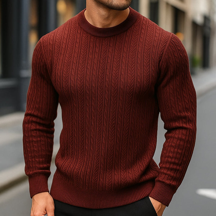 Mens Cable-Knit Wool Crew-Neck Jumper Slim Fit