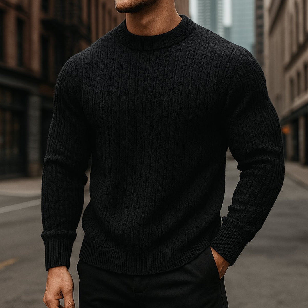 Mens Cable-Knit Wool Crew-Neck Jumper Slim Fit