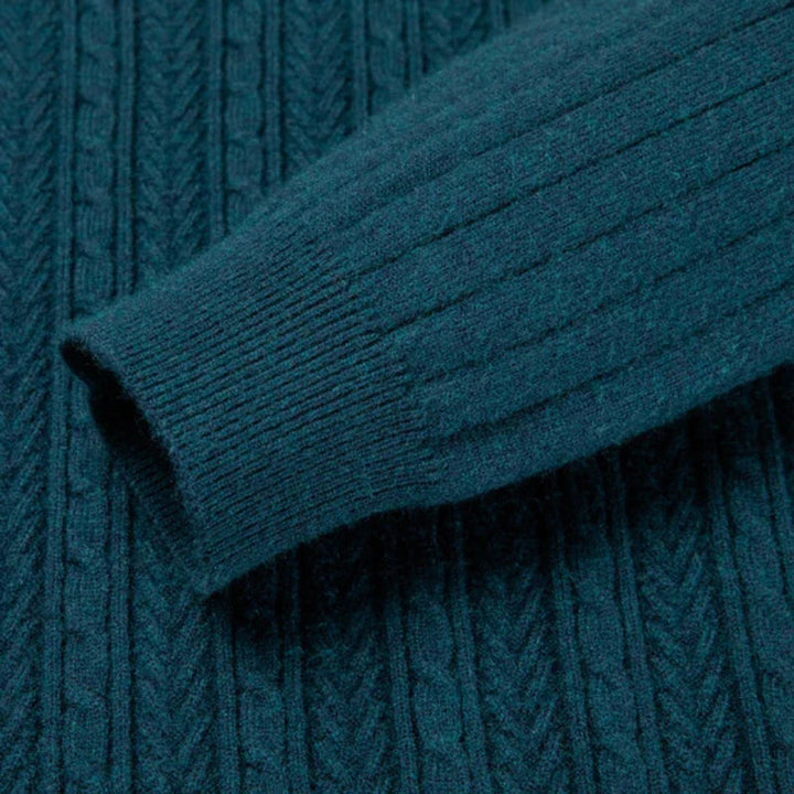 Mens Cable-Knit Wool Crew-Neck Jumper Slim Fit
