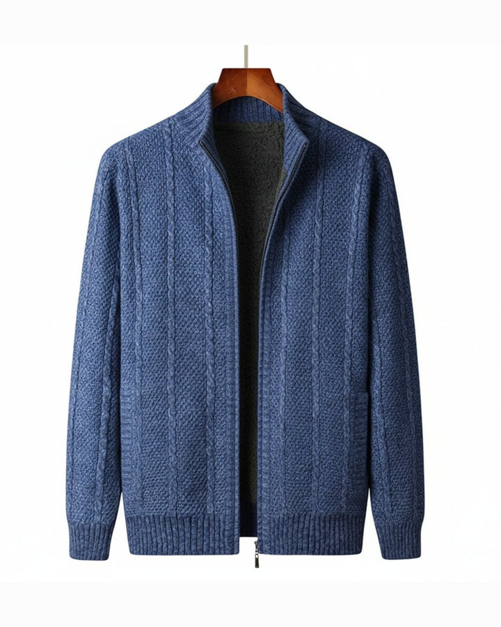 Mens Cable-Knit Wool Full-Zip Cardigan Jacket