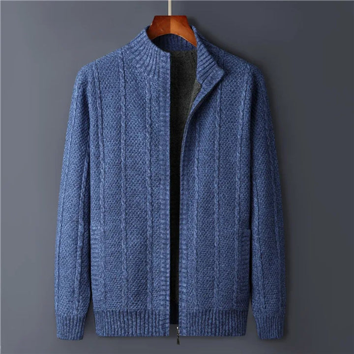 Mens Cable-Knit Wool Full-Zip Cardigan Jacket