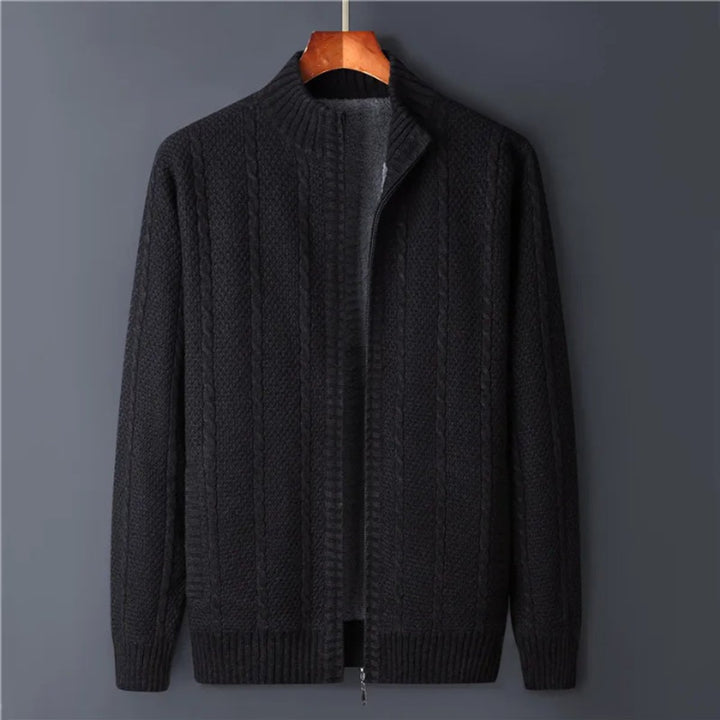 Mens Cable-Knit Wool Full-Zip Cardigan Jacket