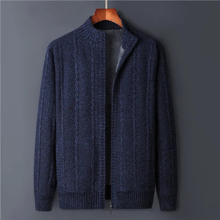 Mens Cable-Knit Wool Full-Zip Cardigan Jacket