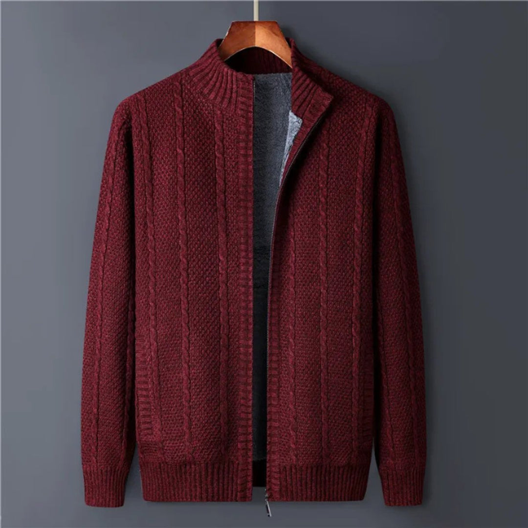Mens Cable-Knit Wool Full-Zip Cardigan Jacket