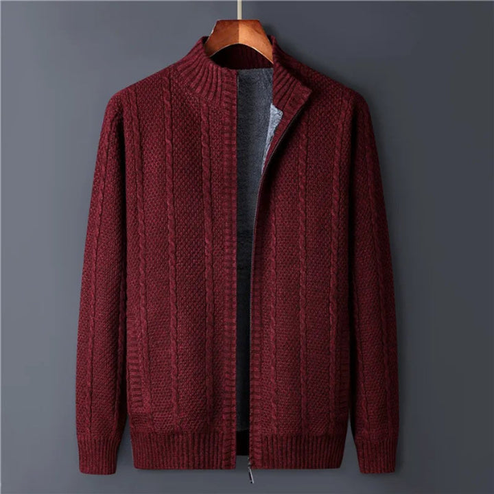 Mens Cable-Knit Wool Full-Zip Cardigan Jacket