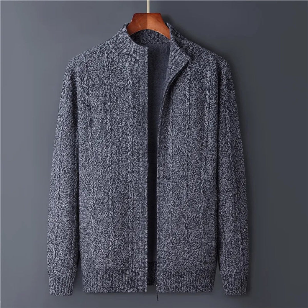 Mens Cable-Knit Wool Full-Zip Cardigan Jacket