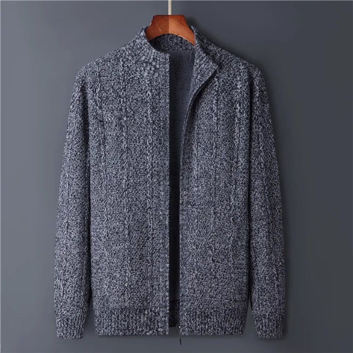 Mens Cable-Knit Wool Full-Zip Cardigan Jacket