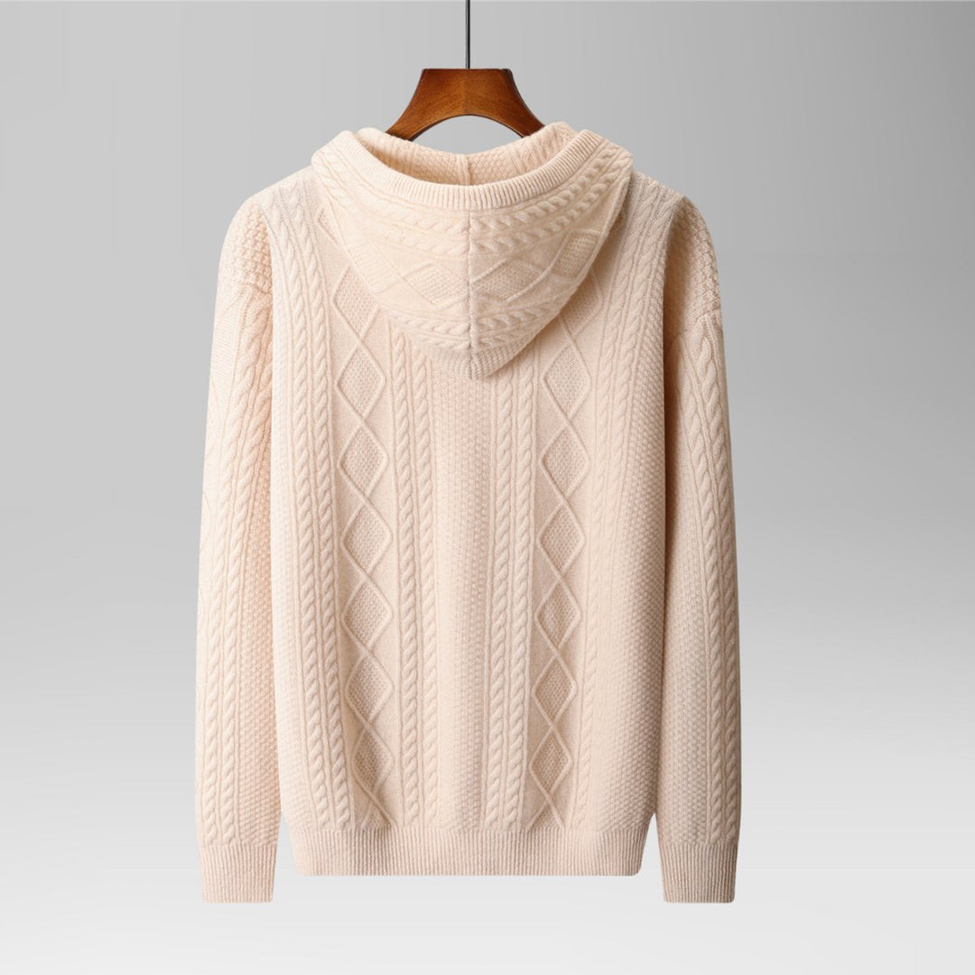 Mens Cable-Knit Zip Hoodie Cashmere Relaxed Fit Jumper