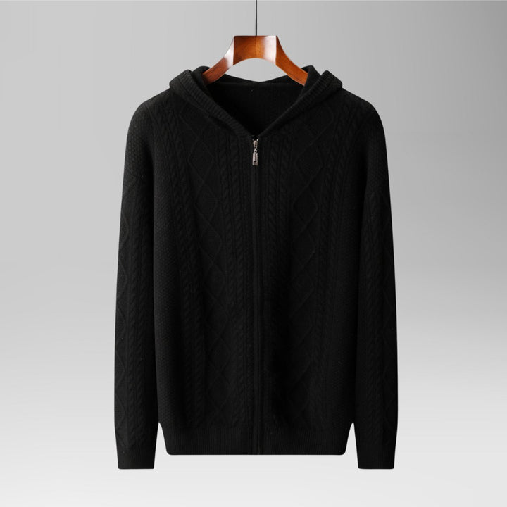 Mens Cable-Knit Zip Hoodie Cashmere Relaxed Fit Jumper