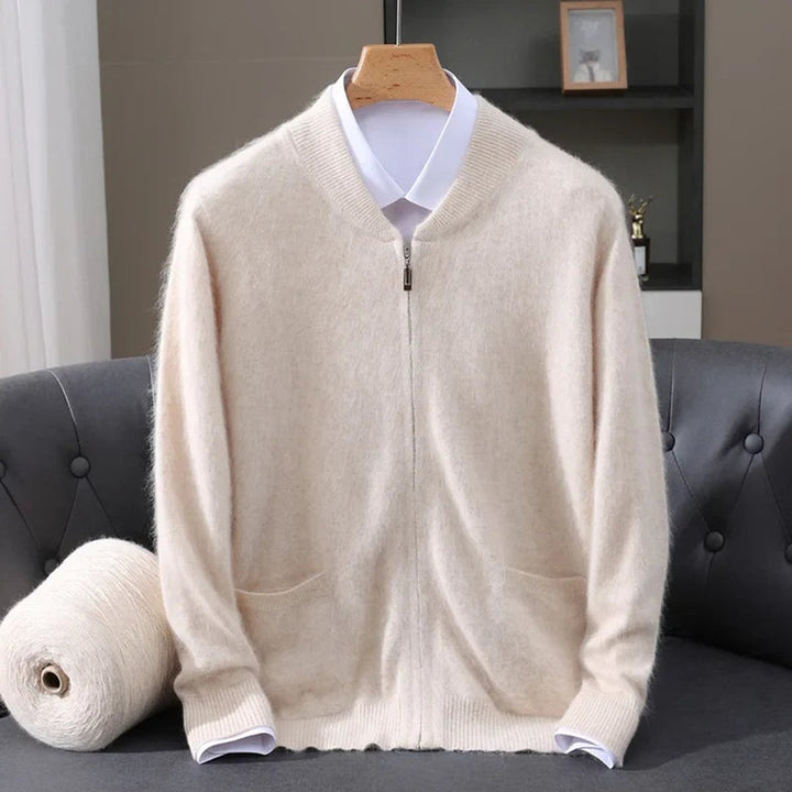 Mens Cardigan Cashmere Zip-Up Knitted Jumper Ribbed Cuffs
