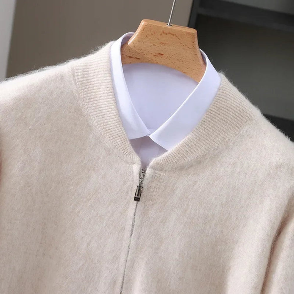 Mens Cardigan Cashmere Zip-Up Knitted Jumper Ribbed Cuffs