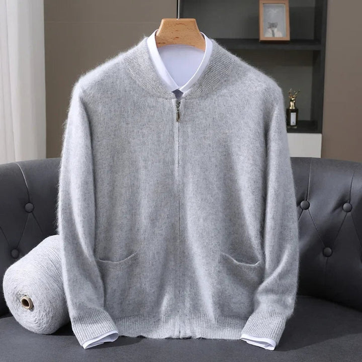 Mens Cardigan Cashmere Zip-Up Knitted Jumper Ribbed Cuffs