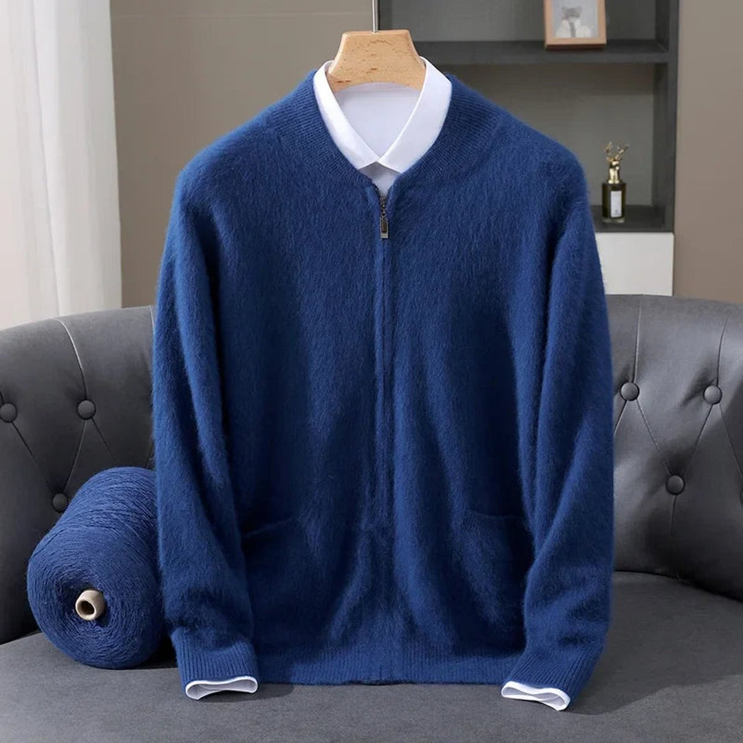 Mens Cardigan Cashmere Zip-Up Knitted Jumper Ribbed Cuffs