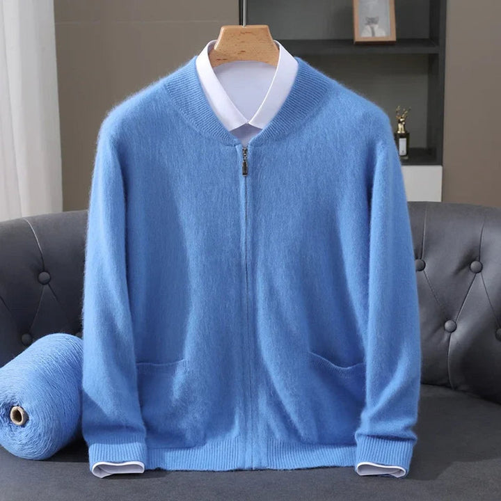 Mens Cardigan Cashmere Zip-Up Knitted Jumper Ribbed Cuffs