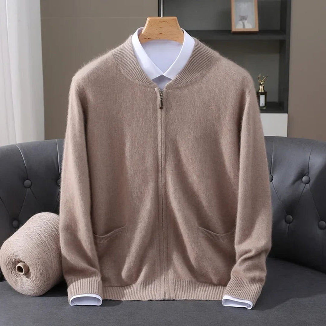 Mens Cardigan Cashmere Zip-Up Knitted Jumper Ribbed Cuffs