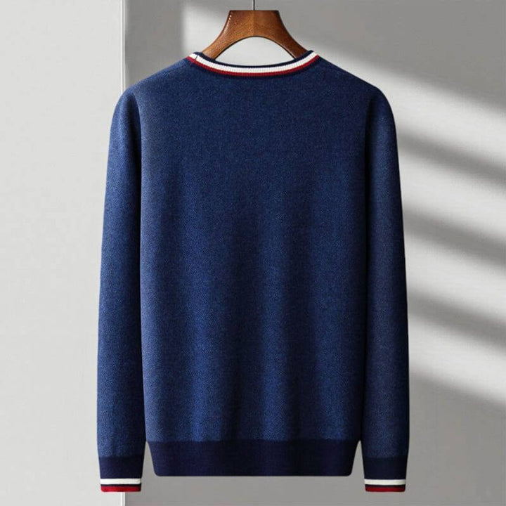 Mens Cardigan Fine-Knit Wool Blend V-Neck Striped Trim Jumper