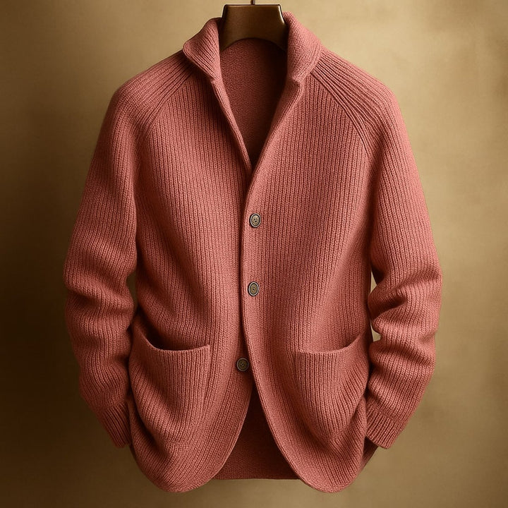 Mens Cardigan Heavyweight Ribbed Knit Button-Front Jumper