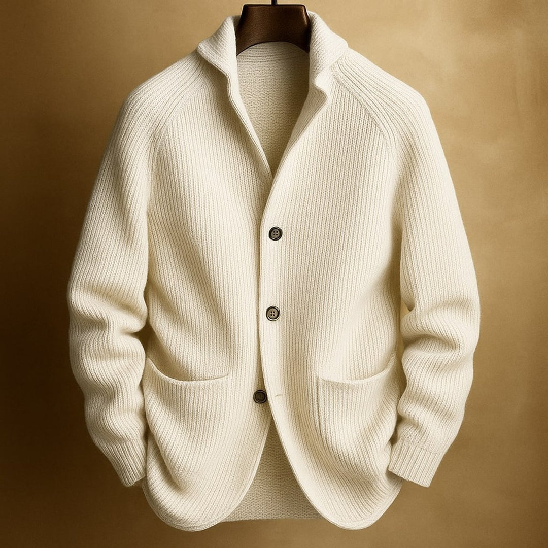 Mens Cardigan Heavyweight Ribbed Knit Button-Front Jumper