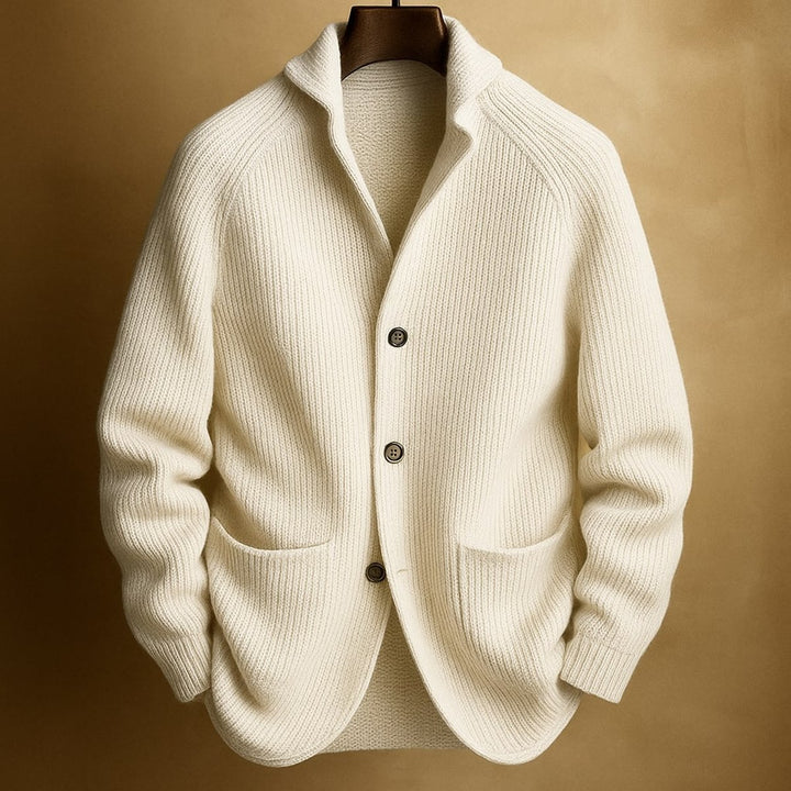 Mens Cardigan Heavyweight Ribbed Knit Button-Front Jumper