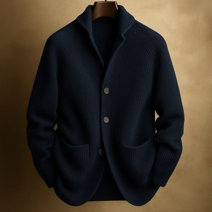 Mens Cardigan Heavyweight Ribbed Knit Button-Front Jumper