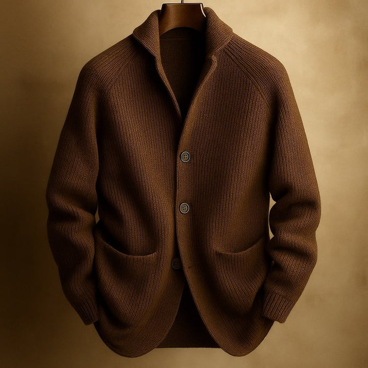 Mens Cardigan Heavyweight Ribbed Knit Button-Front Jumper