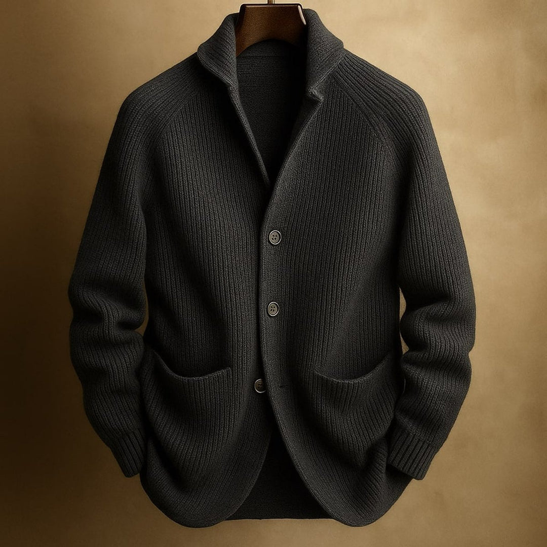 Mens Cardigan Heavyweight Ribbed Knit Button-Front Jumper