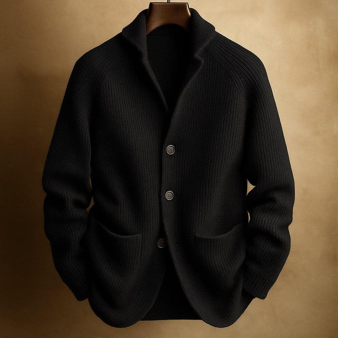 Mens Cardigan Heavyweight Ribbed Knit Button-Front Jumper
