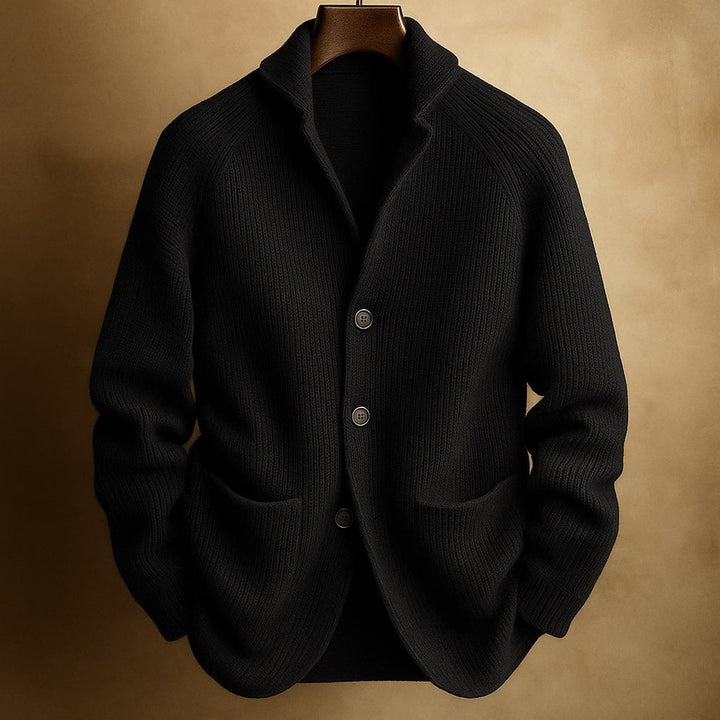 Mens Cardigan Heavyweight Ribbed Knit Button-Front Jumper
