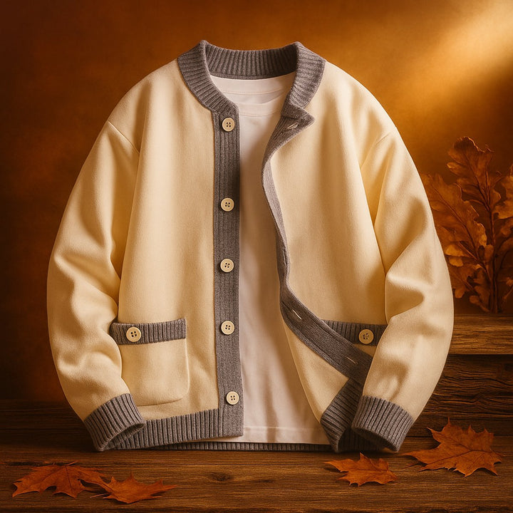 Men's Cardigan Heavyweight Two-Tone Button-Front Knitted Jumper