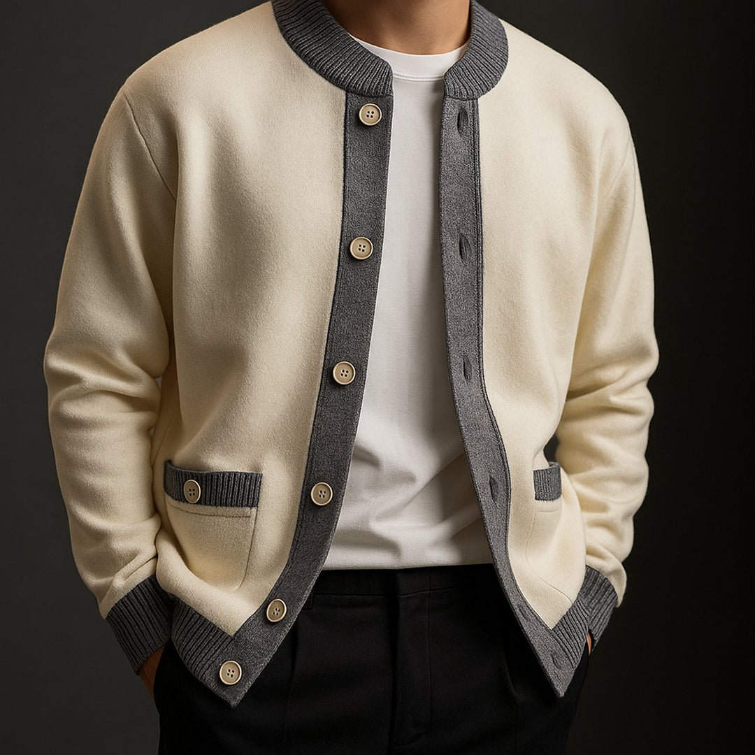 Men's Cardigan Heavyweight Two-Tone Button-Front Knitted Jumper