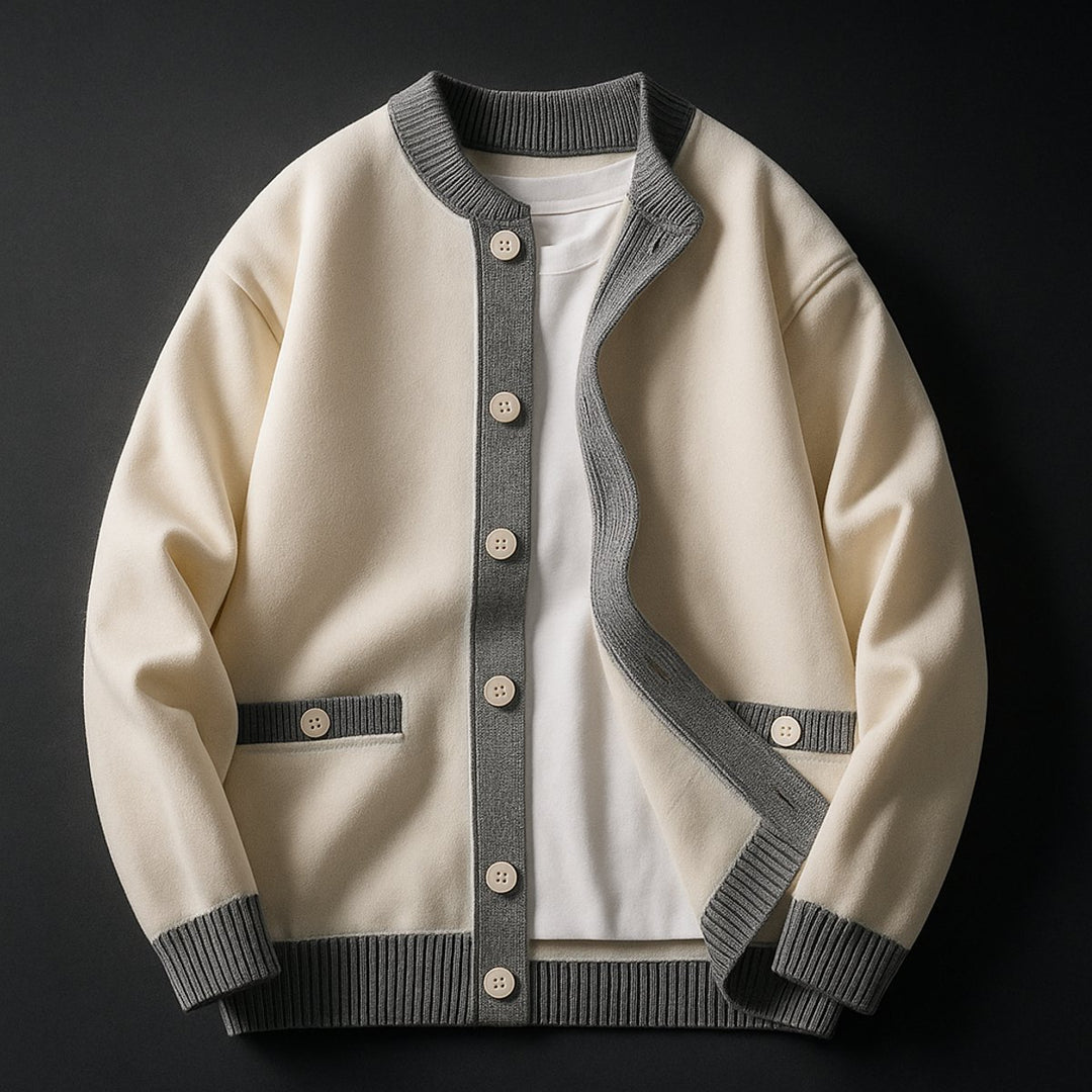 Men's Cardigan Heavyweight Two-Tone Button-Front Knitted Jumper