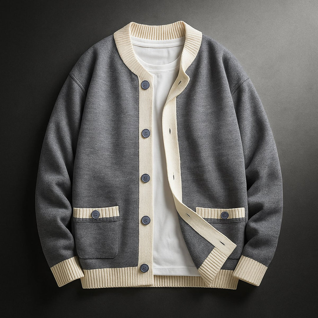 Men's Cardigan Heavyweight Two-Tone Button-Front Knitted Jumper