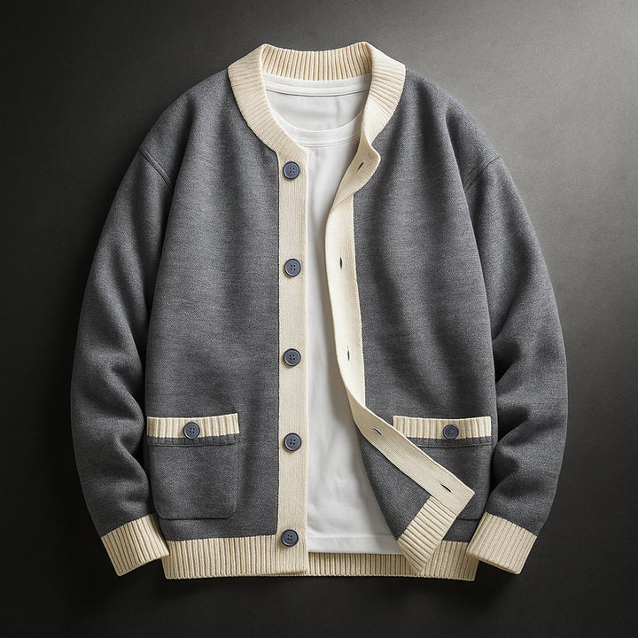 Men's Cardigan Heavyweight Two-Tone Button-Front Knitted Jumper