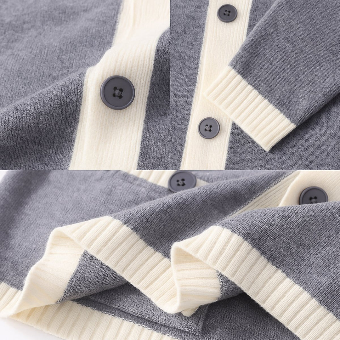 Men's Cardigan Heavyweight Two-Tone Button-Front Knitted Jumper