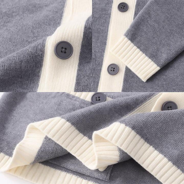 Men's Cardigan Heavyweight Two-Tone Button-Front Knitted Jumper