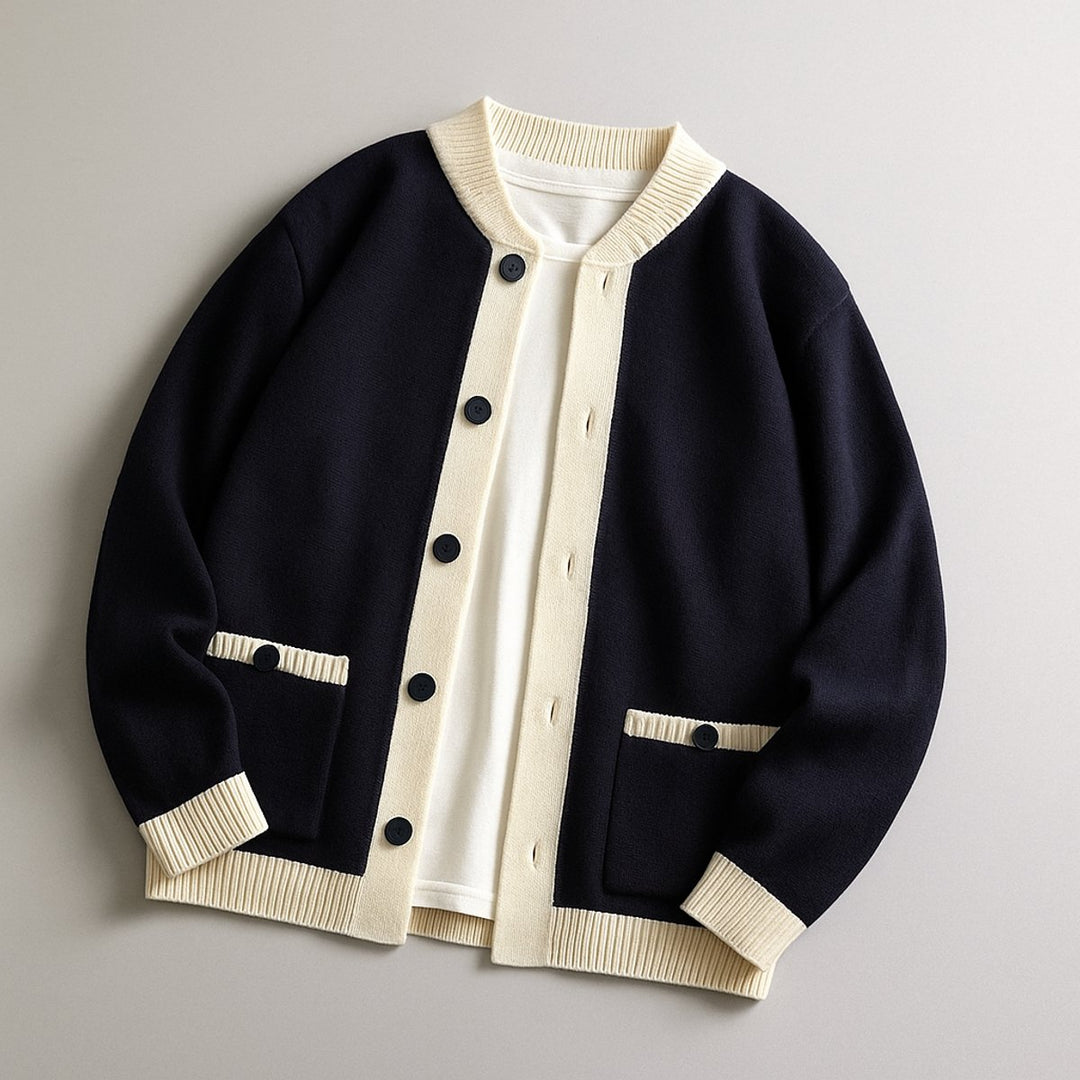 Men's Cardigan Heavyweight Two-Tone Button-Front Knitted Jumper