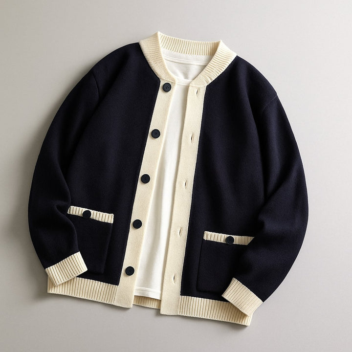 Men's Cardigan Heavyweight Two-Tone Button-Front Knitted Jumper