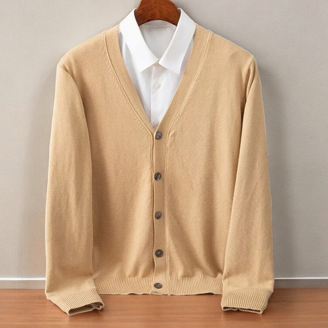 Mens Cardigans Cashmere Blend V-Neck Button-Up Knitted Jumper