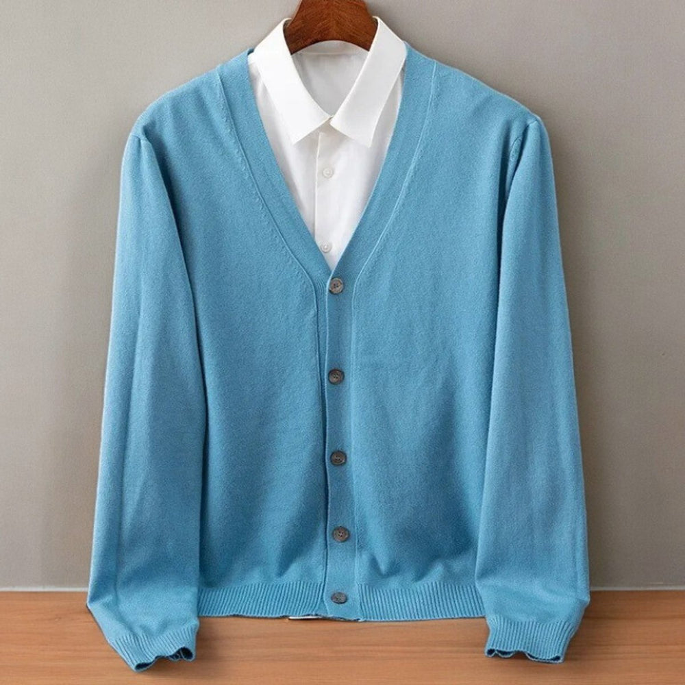 Mens Cardigans Cashmere Blend V-Neck Button-Up Knitted Jumper