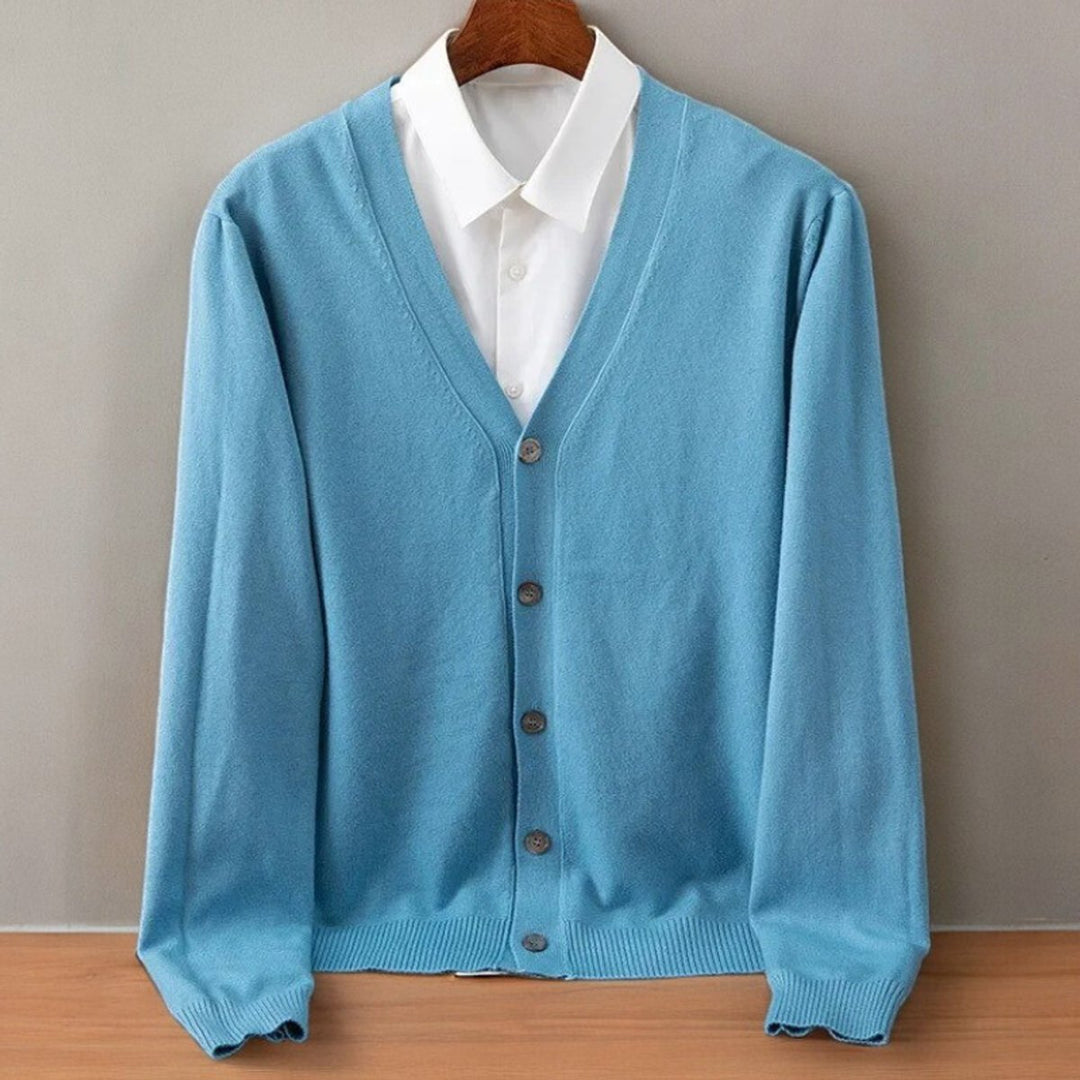 Mens Cardigans Cashmere Blend V-Neck Button-Up Knitted Jumper
