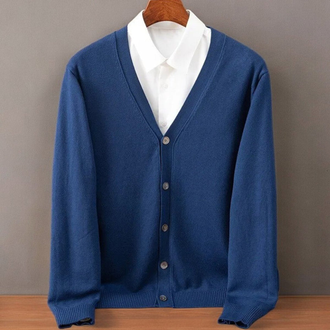 Mens Cardigans Cashmere Blend V-Neck Button-Up Knitted Jumper