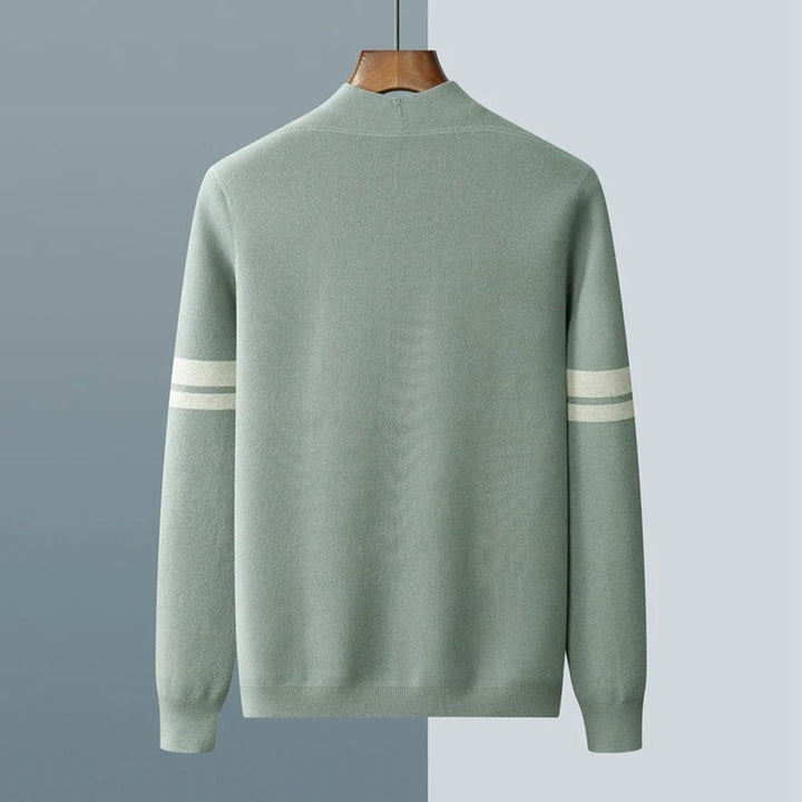 Mens Cardigans Merino Wool Blend Button-Up Stripe Sleeve Knit
