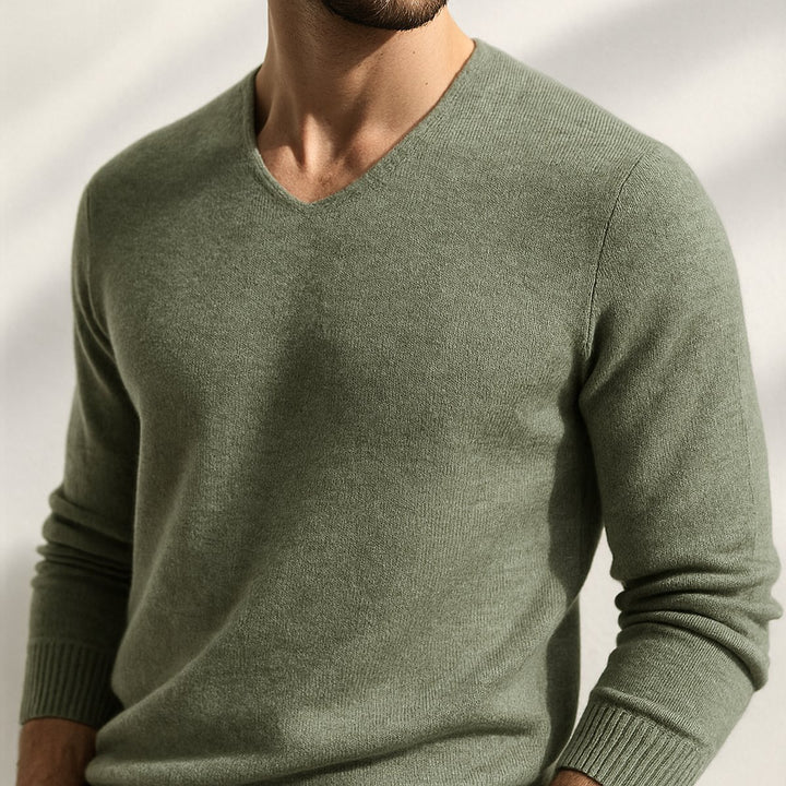 Men's Cashmere Blend V-Neck Knitted Jumper