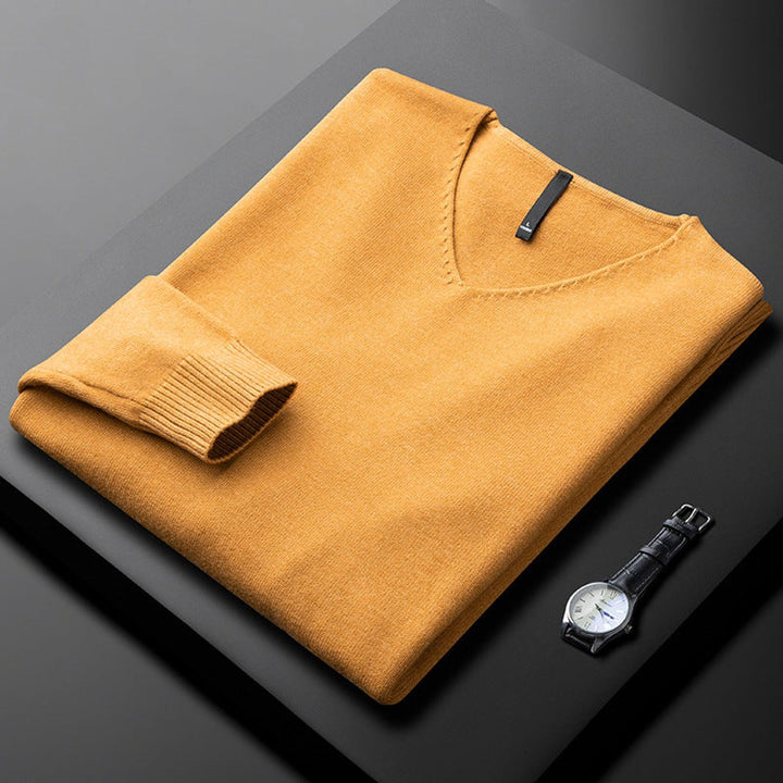 Men's Cashmere Blend V-Neck Knitted Jumper