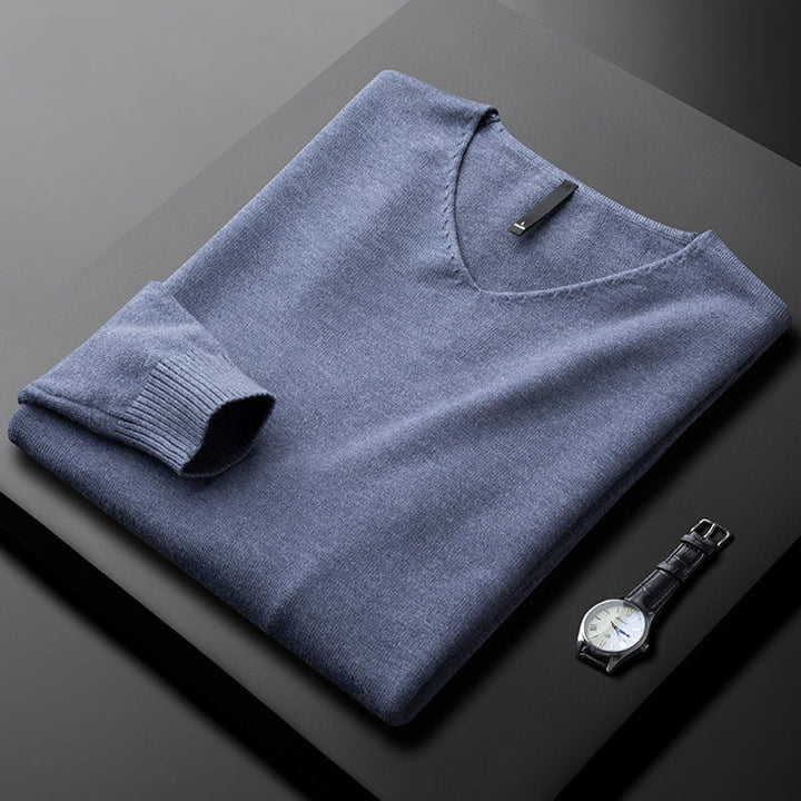 Men's Cashmere Blend V-Neck Knitted Jumper
