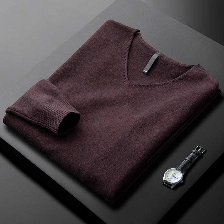 Men's Cashmere Blend V-Neck Knitted Jumper