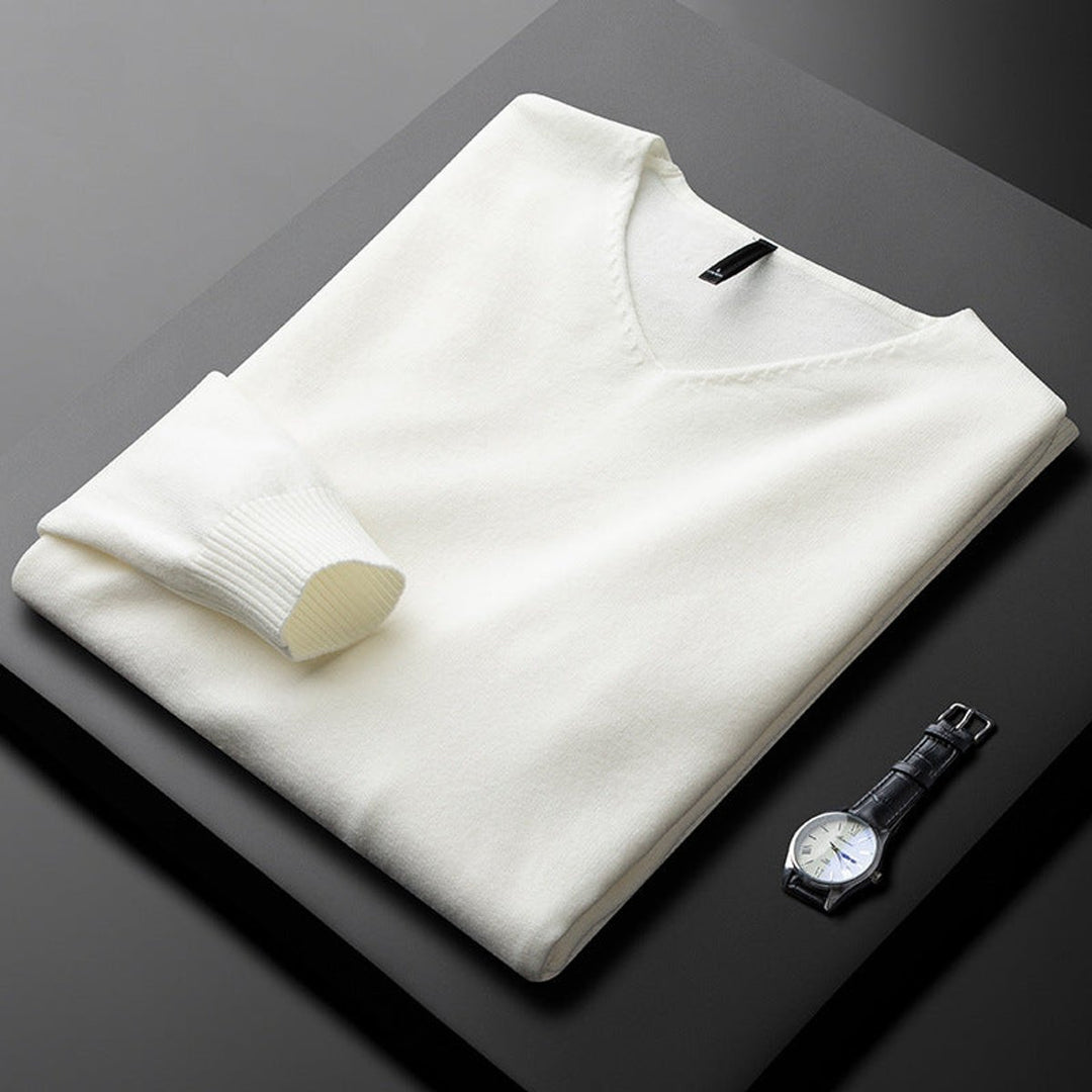 Men's Cashmere Blend V-Neck Knitted Jumper