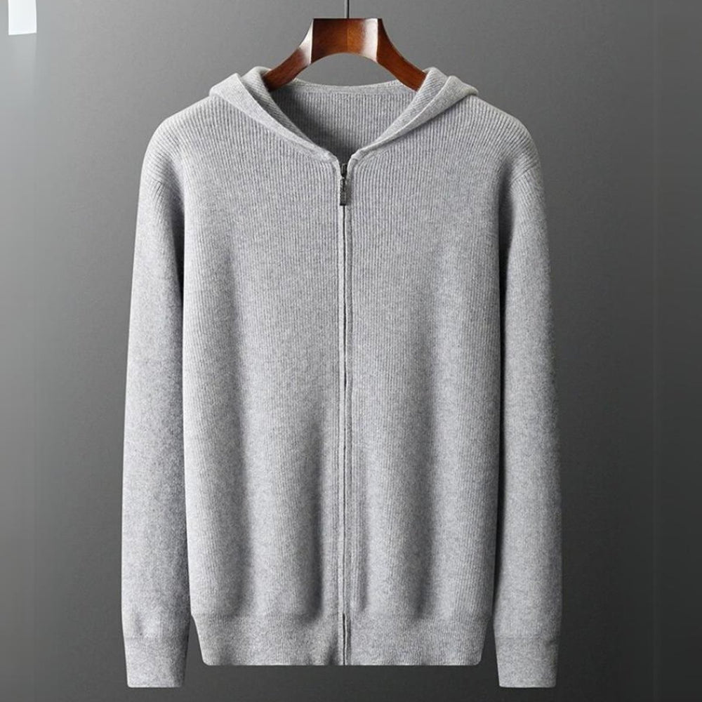 Men's Cashmere Blend Zip Hoodie Knitted Cardigan Jumper
